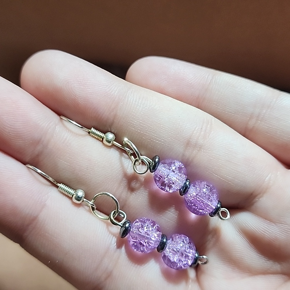 (65) Purple Beaded Earrings